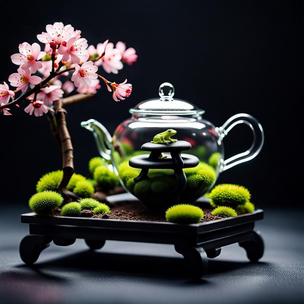 Robot Frog in Japanese Teapot Garden