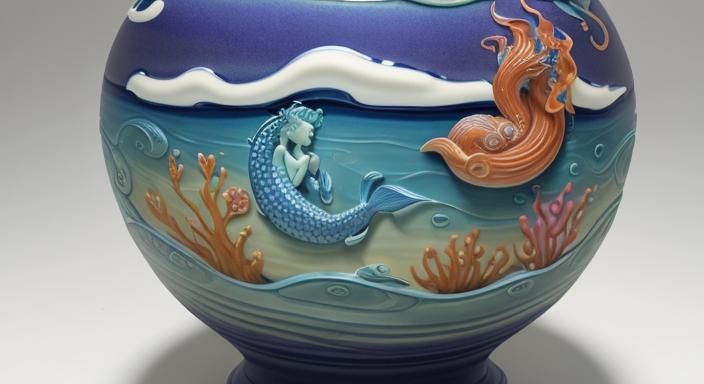 Pottery Vase with Mermaids and Sea Life