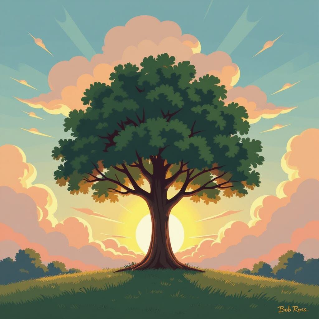 Majestic Tree in Sunlight, Impressionistic Style