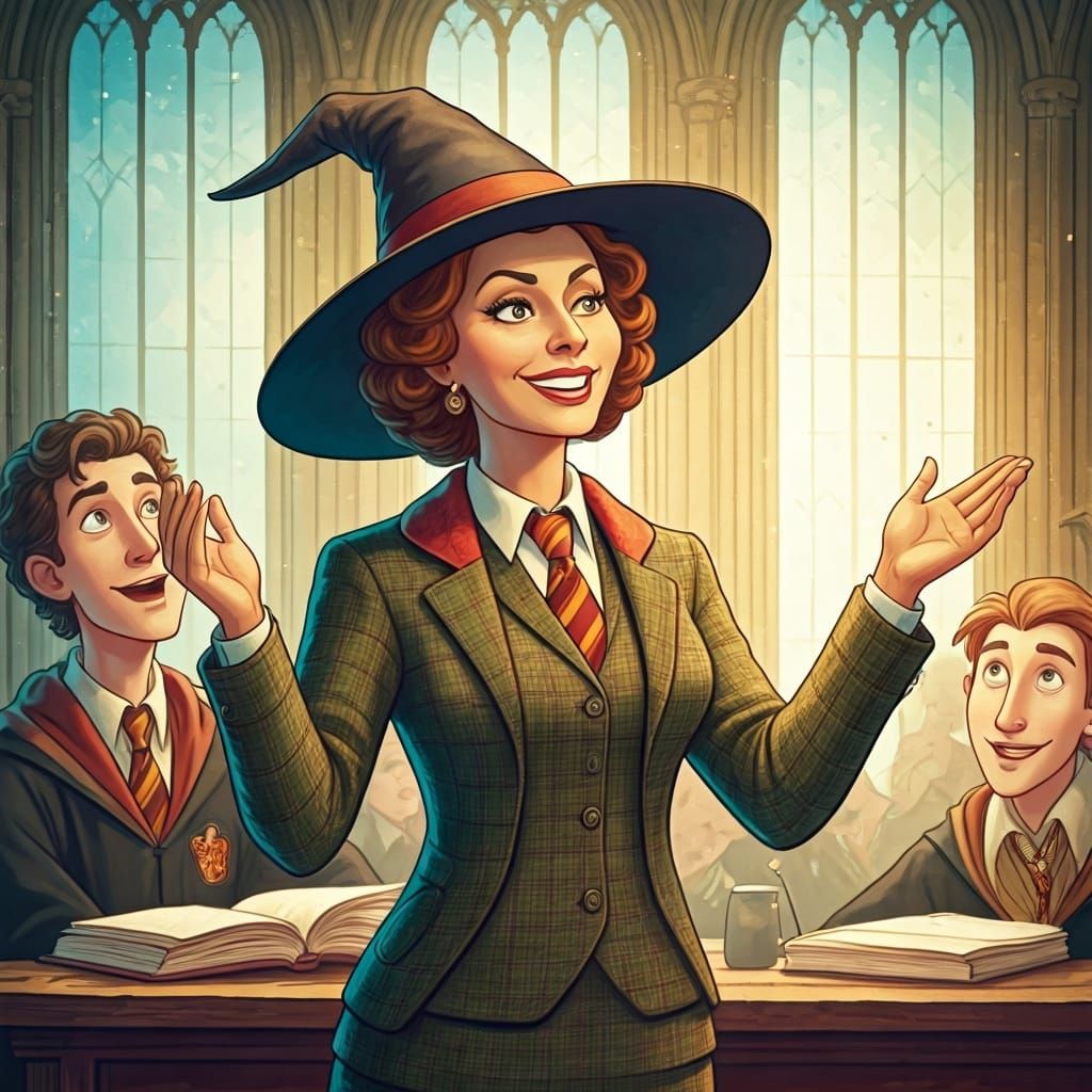 Whimsical Hogwarts Professor Illustration
