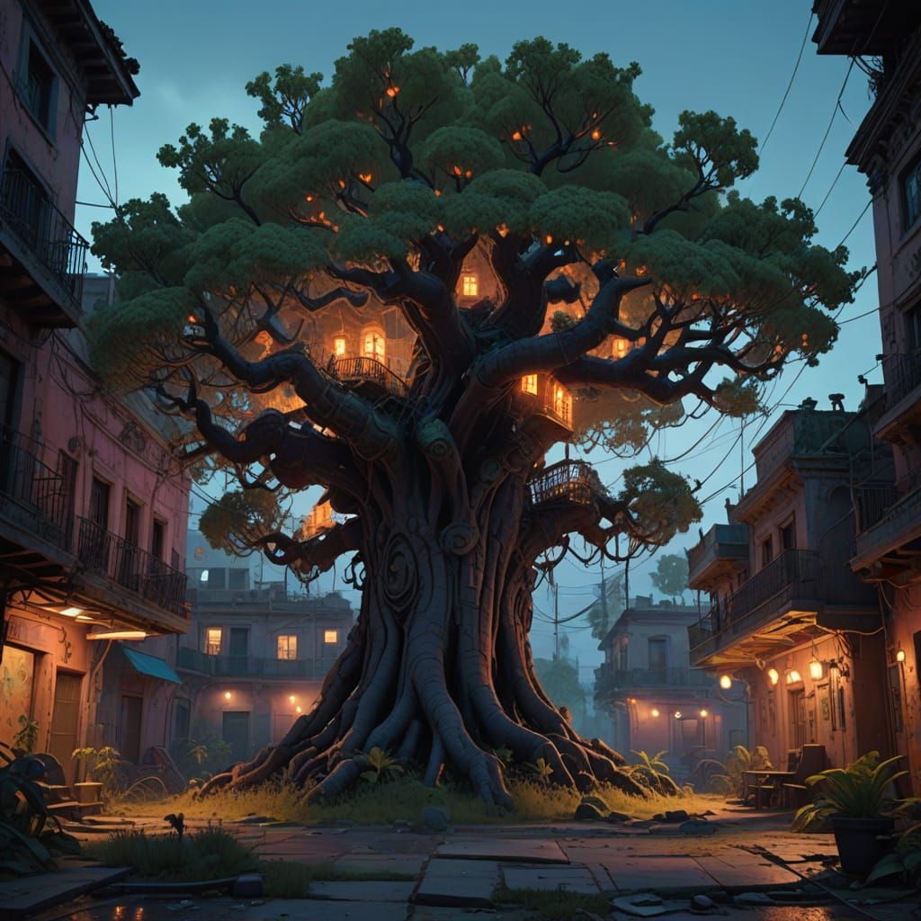 Mystical Heartbreak Hotel in Vibrant Mexican Cityscape