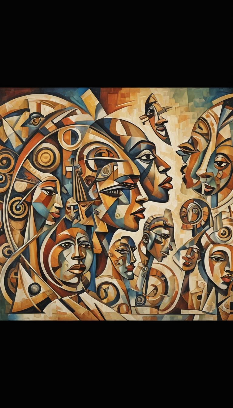 Beautiful African faces cubist painting, Neo-Cubism, layered...