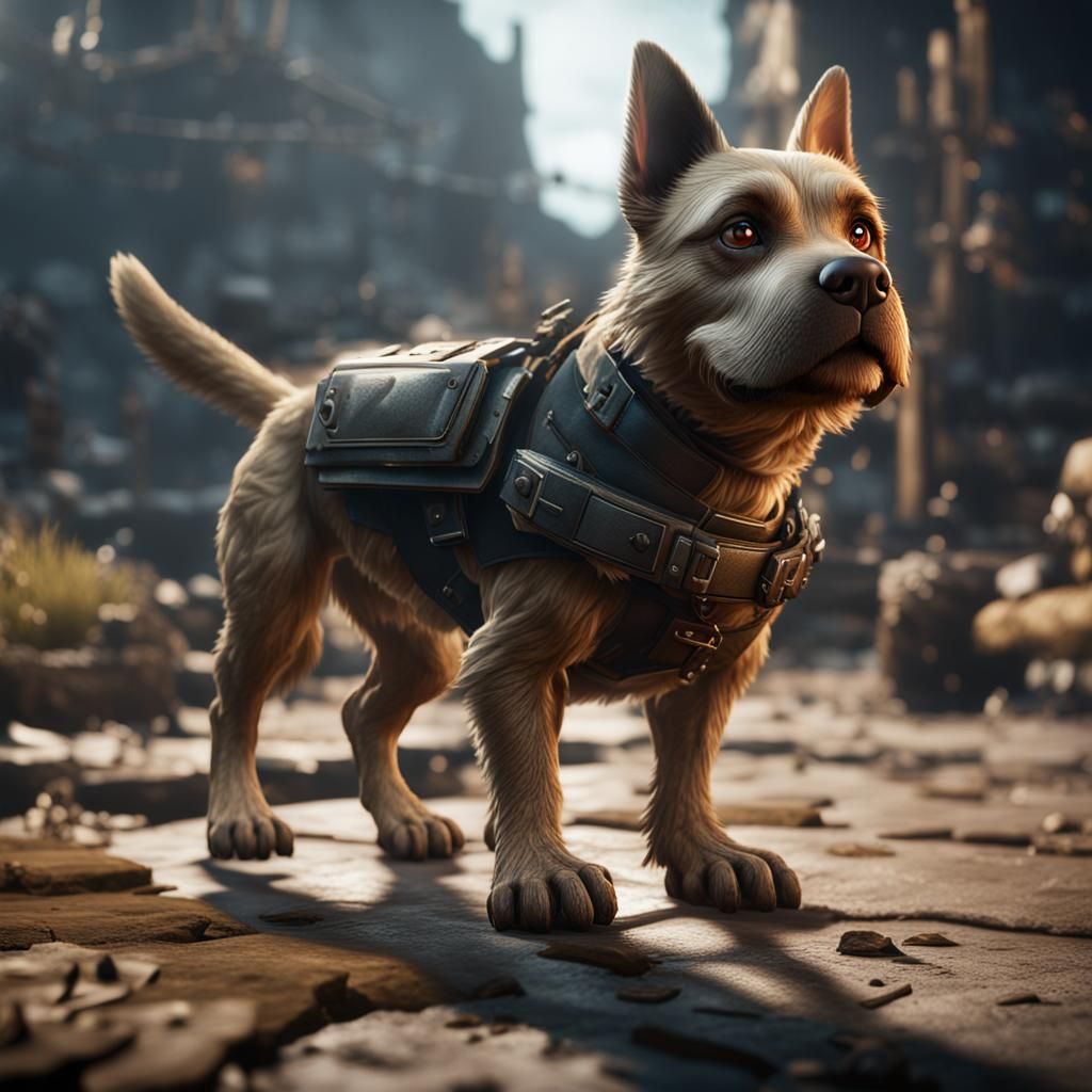Dog in 3D Game Cinematic Style
