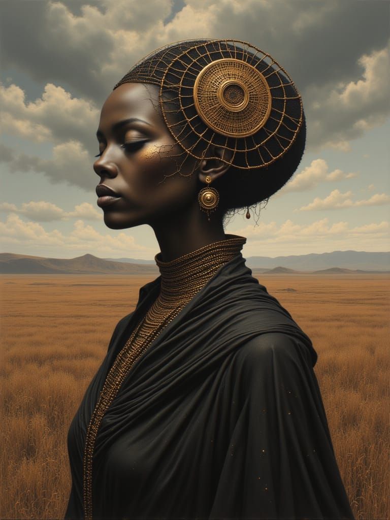 Regal African Queen in Oppressive Landscape