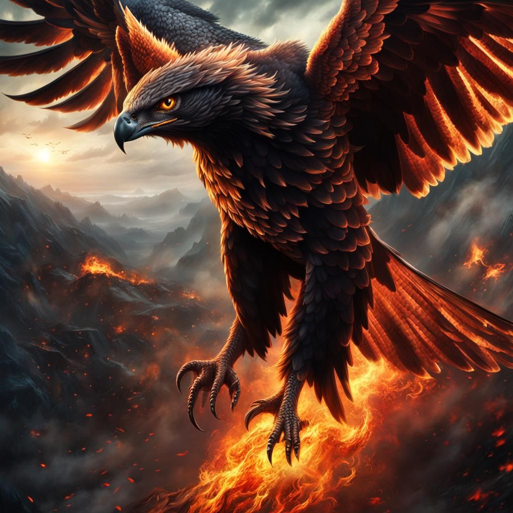 Fiery Demonic Hawk Digital Painting
