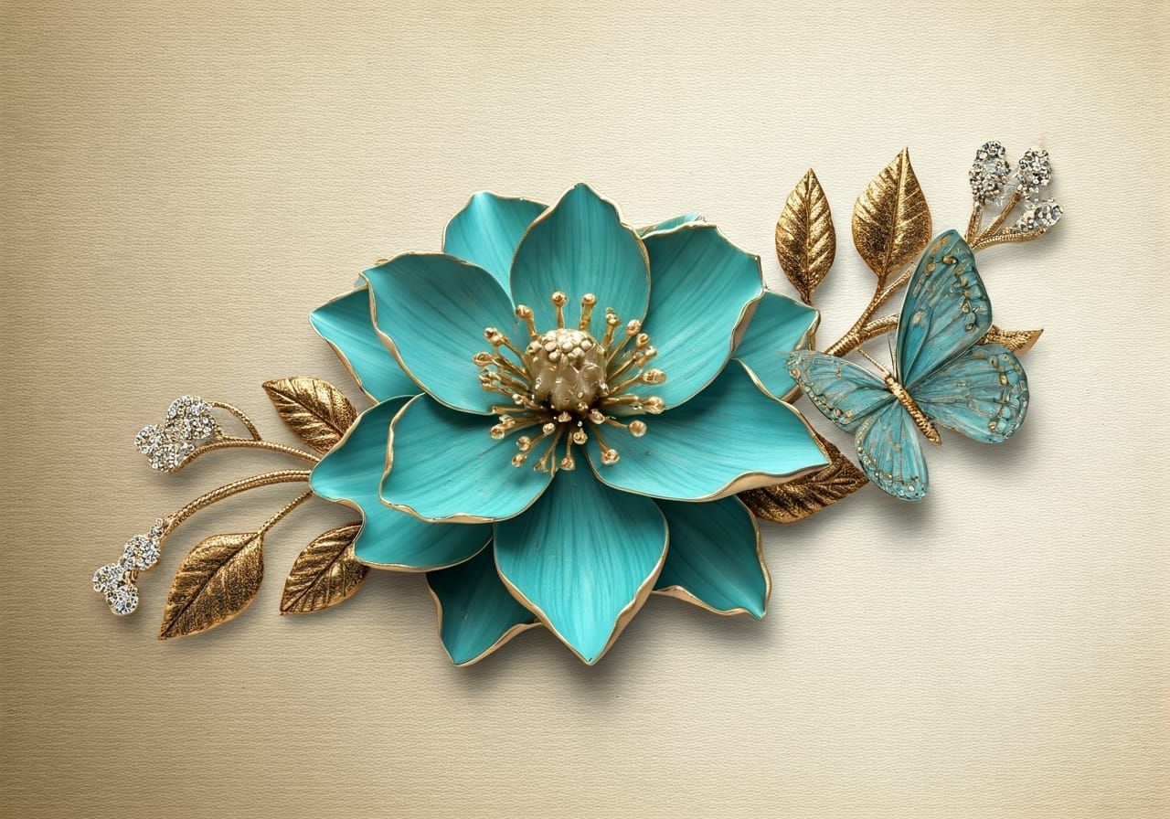 Turquoise Flower with Gold Accents in Fantasy Style