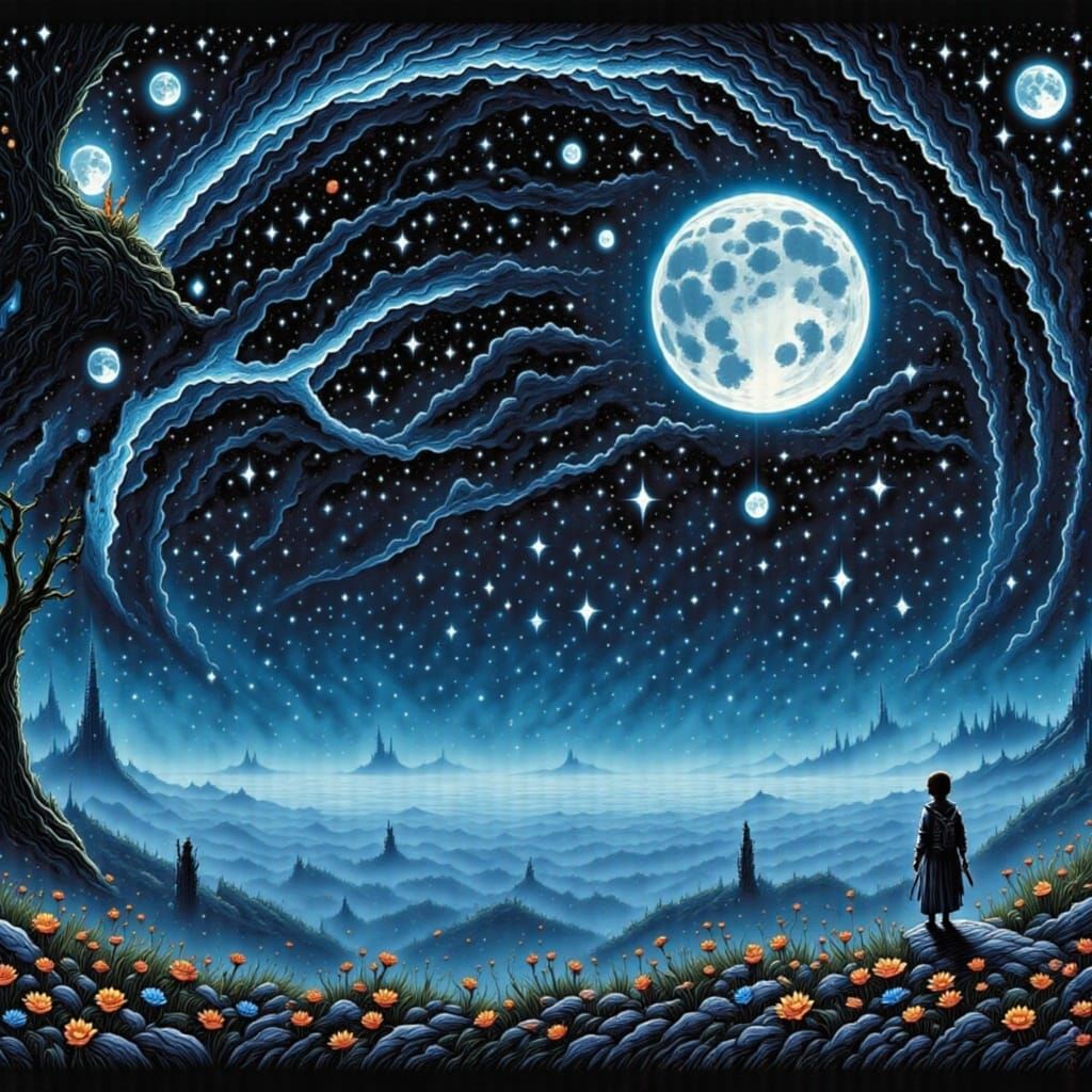 Moonlit Night Scene with Celestial Glow