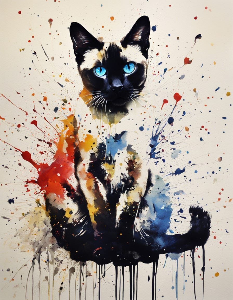 Ink Splatter Siamese Cat Art