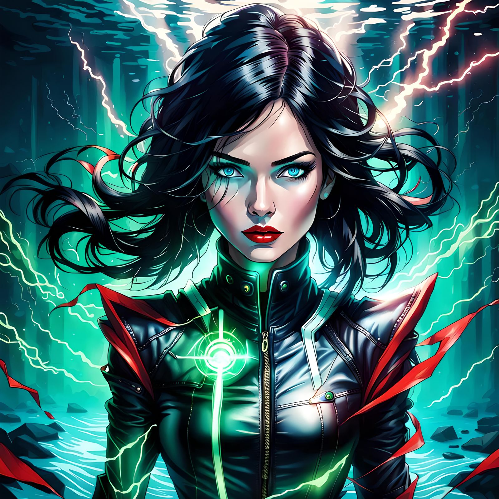 Cyberpunk Woman with Cybernetic Implants Underwater