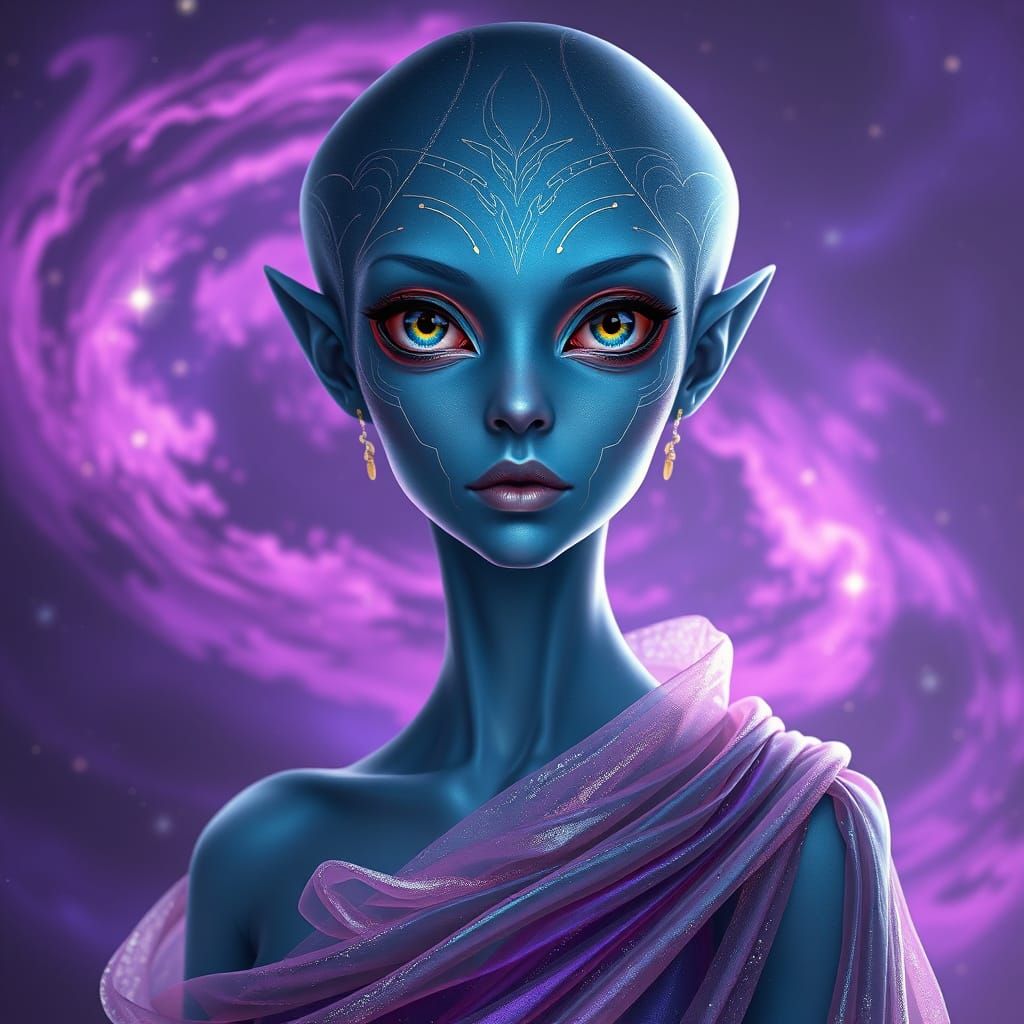 Serene Alien Woman in Nebula, Ethereal Digital Art