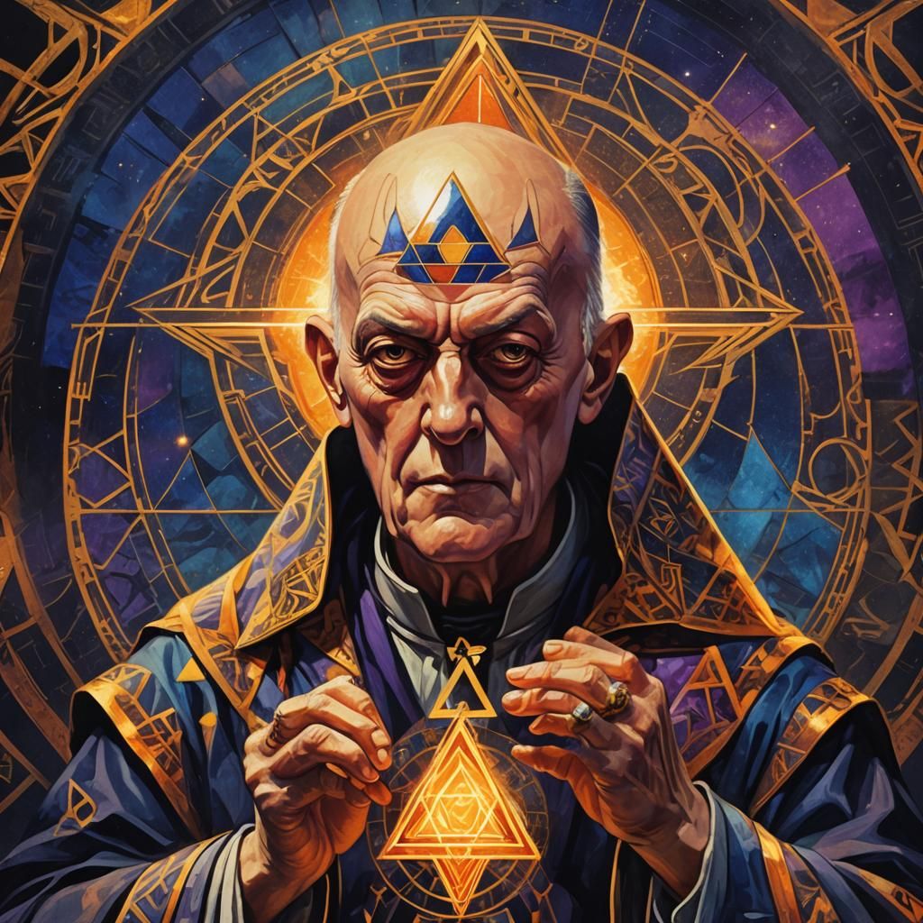 Aleister Crowley Occult Art with Glowing Triangle