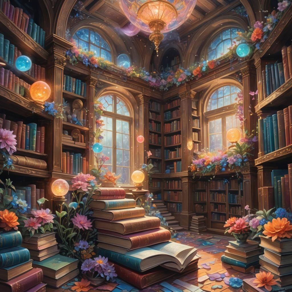 Mystical Library: Ethereal Fantasy Art in Oils