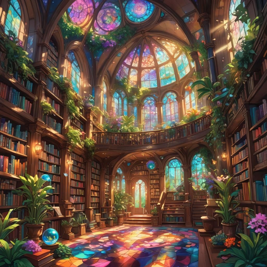 Mystical Library Concept Art in Fauvist Style
