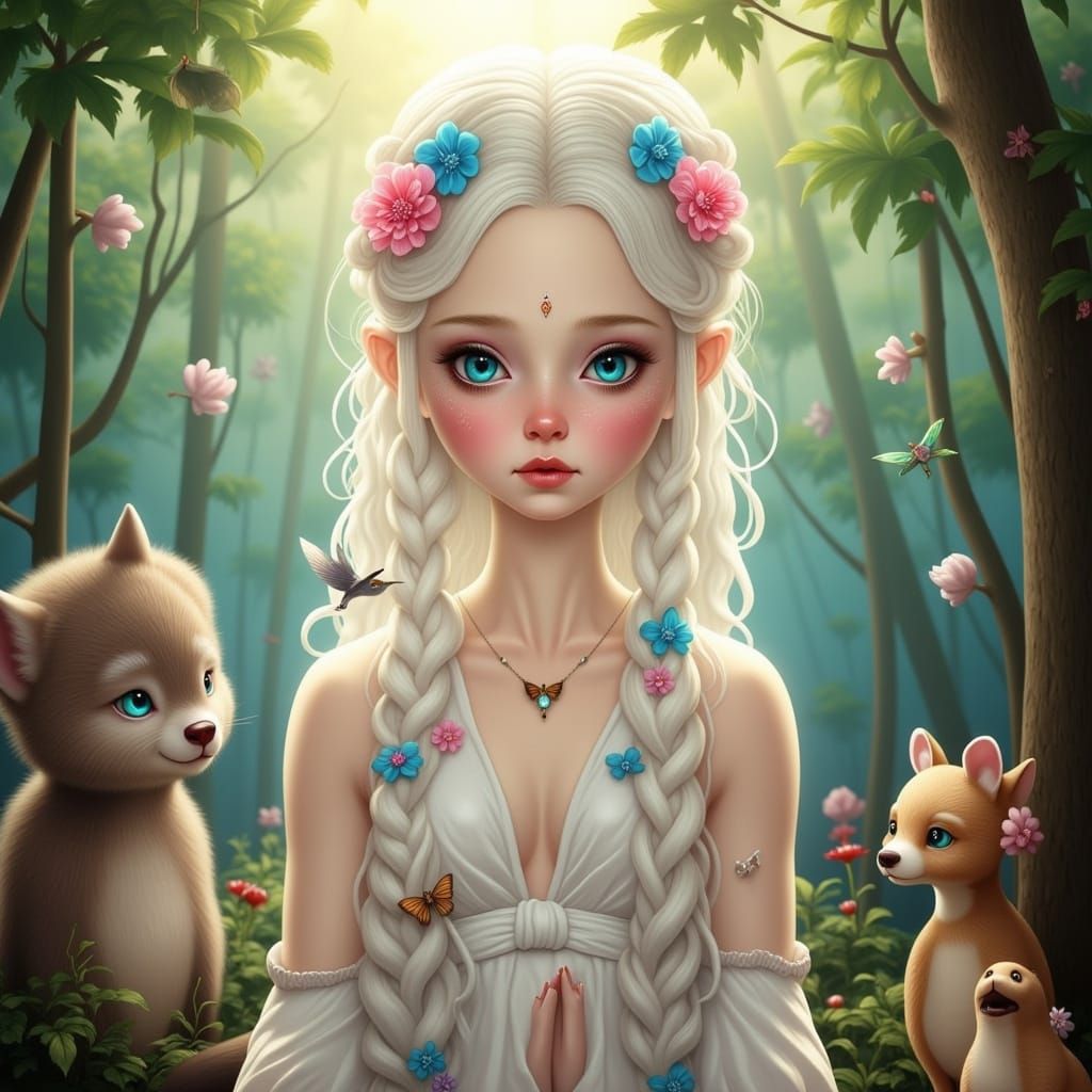 Woman with Braided Hair in Airbrush Art Style