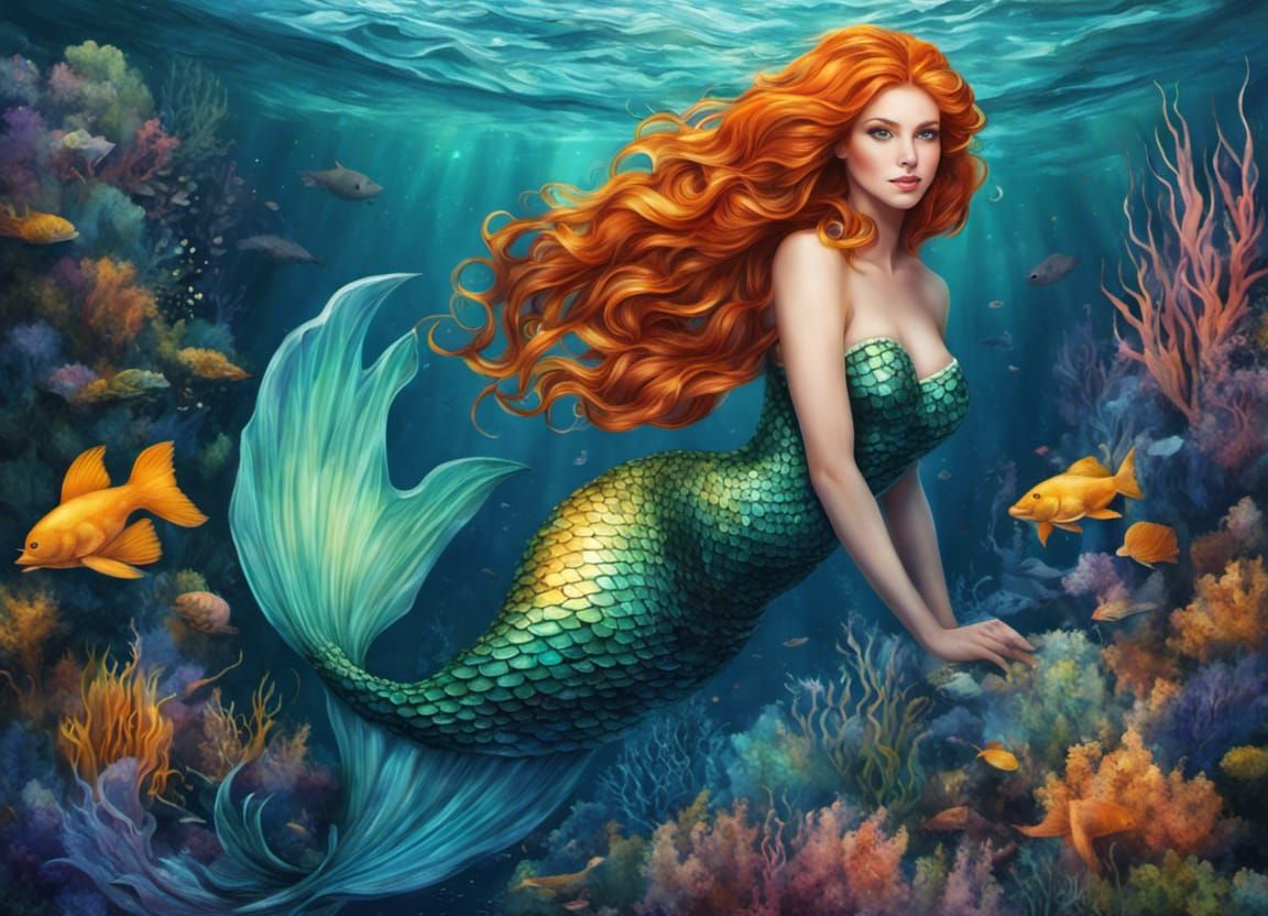 Mythical Mermaid Emerges from Prismatic Ocean Wave