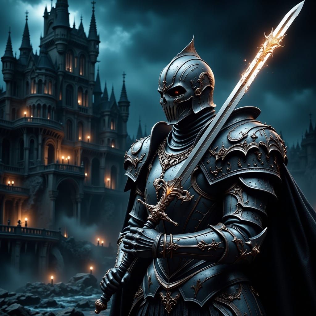 Knight Rex Non Potest Peccare Before Gothic Castle