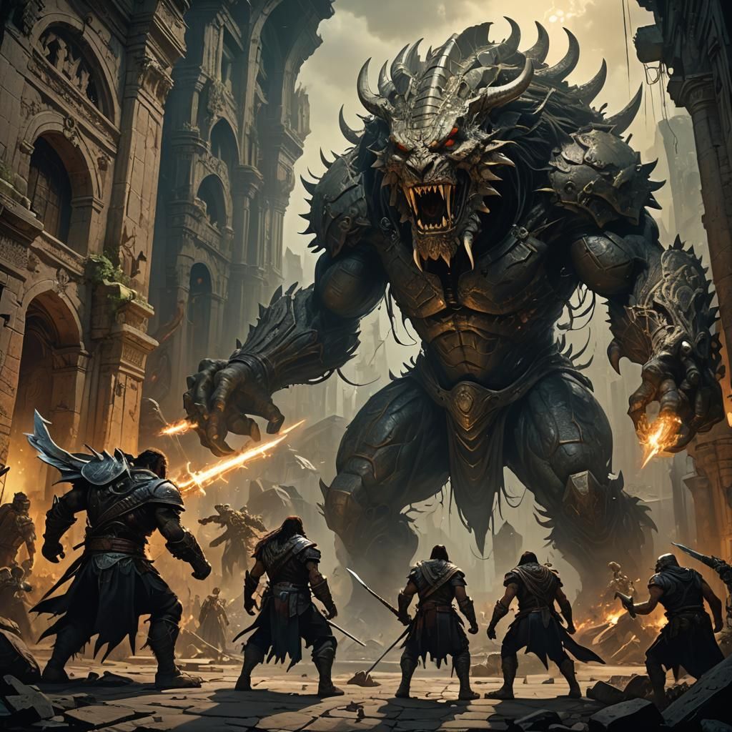 Goliath vs Predator and Alien in Ruined City