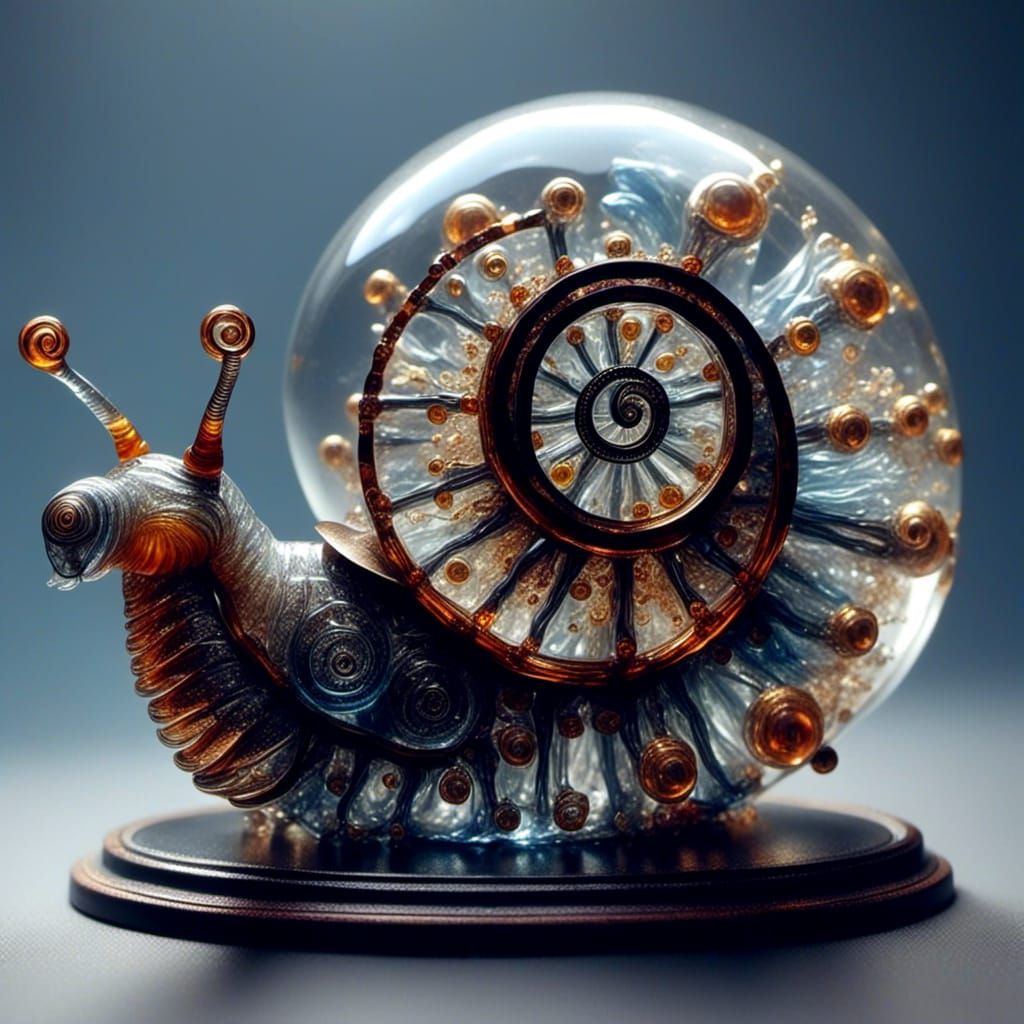 Glass Snail with Radiant Gears, Hyperdetailed Photorealistic...