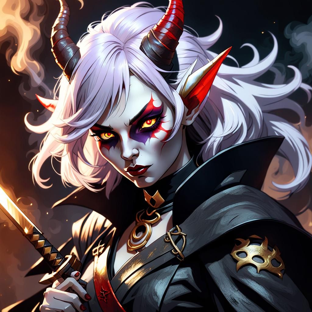 Tiefling Portrait in Dark Fantasy Style