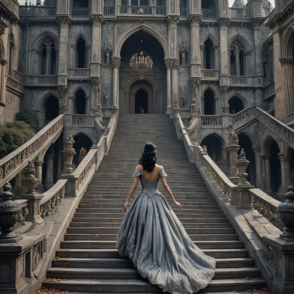 Cinderella in Silver Gown: Gothic Palace Scene