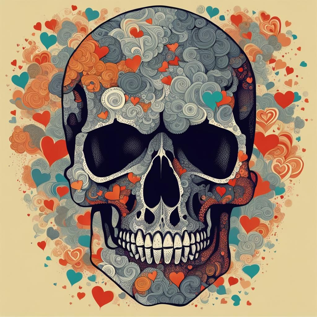 Typographic Skull Art Illustration of LOVE