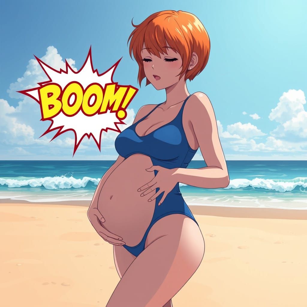 Mother-to-Be Feels Powerful Baby Kick on Beach