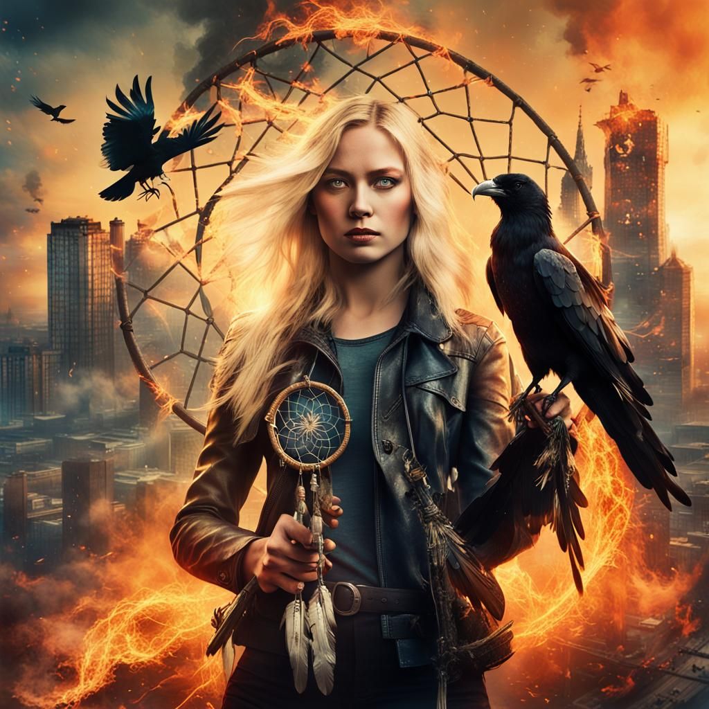 Valkyrie Double Exposure with Dreamcatcher and Raven