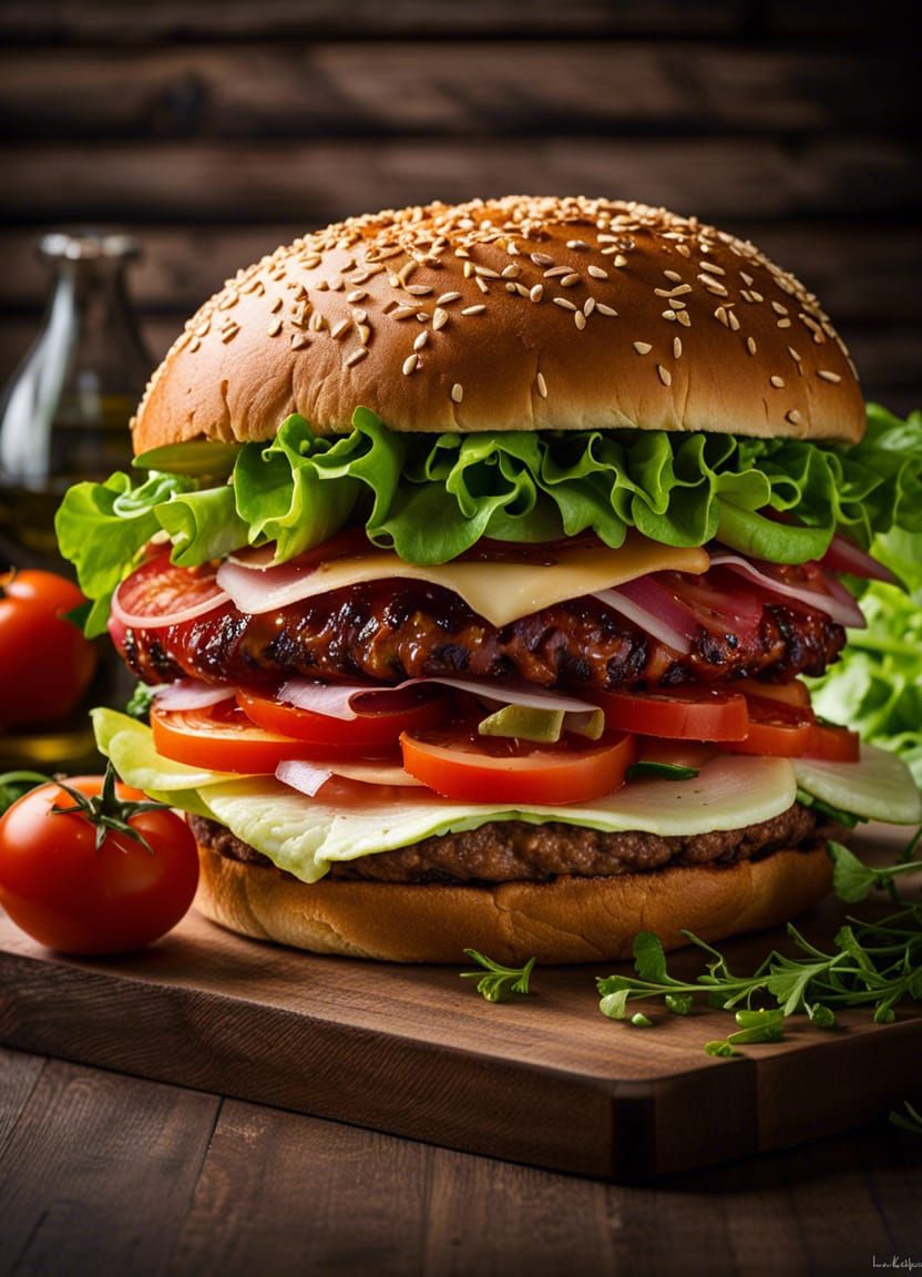 Giant Hamburger with Prosciutto: Food Photography