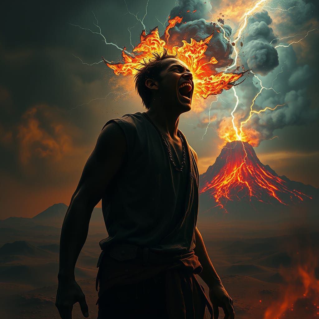 Screaming Figure in Turbulent Landscape