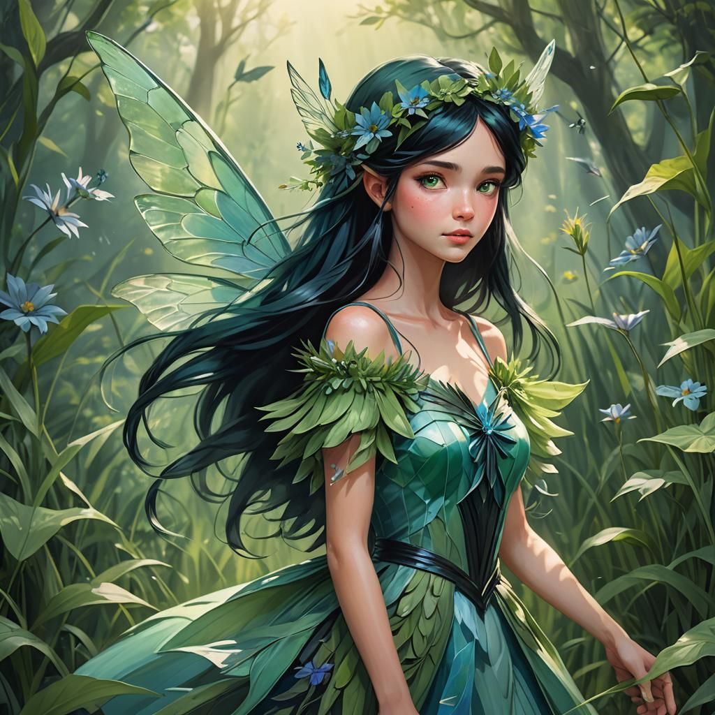 Nature Fairy Portrait in Monet-Inspired Watercolor Style