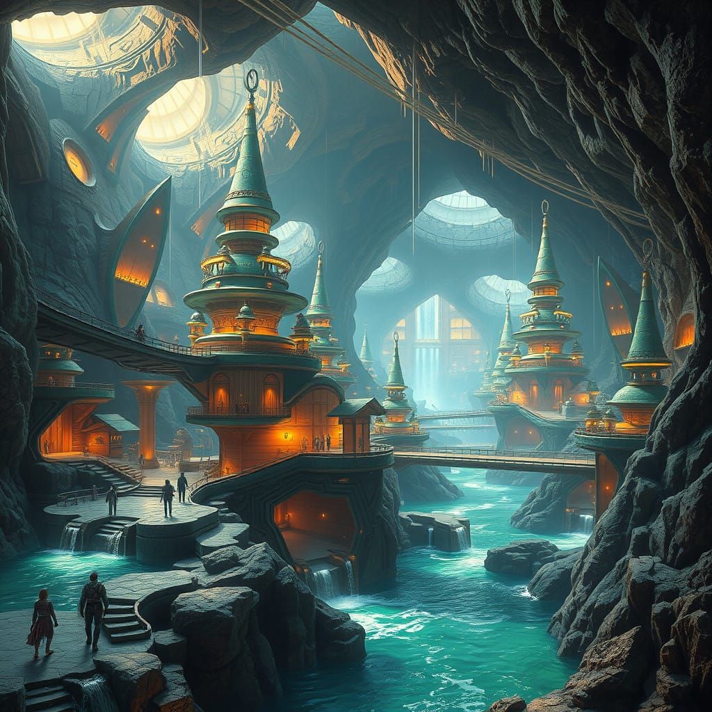 Surreal Underground Metropolis in Deep Color and Intricate D...