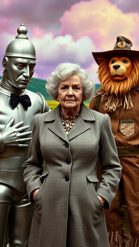 Miss Marple Joins Oz Characters in Psychedelic Landscape