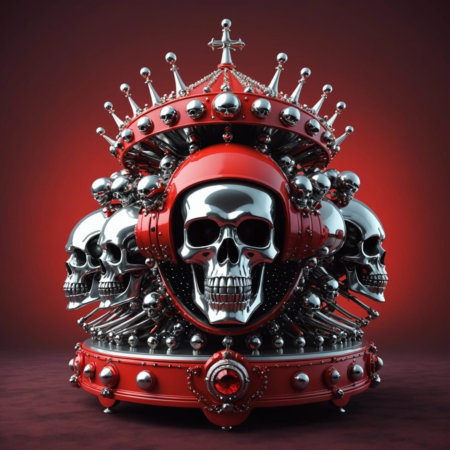 Dread Spaceship Carousel Crowned with Skulls: 3D Render
