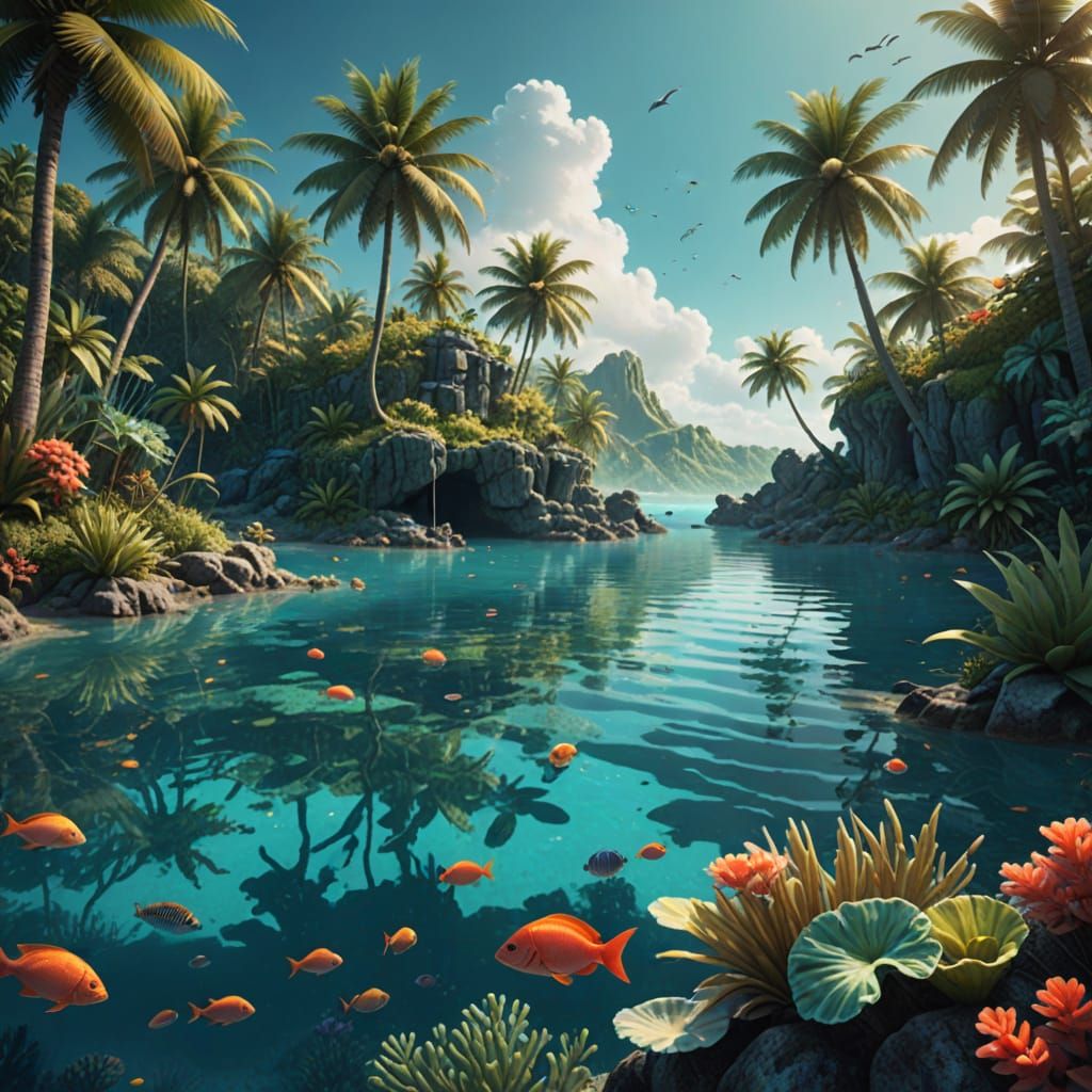 Turquoise Lagoon: A Fantasy Concept Art Masterpiece