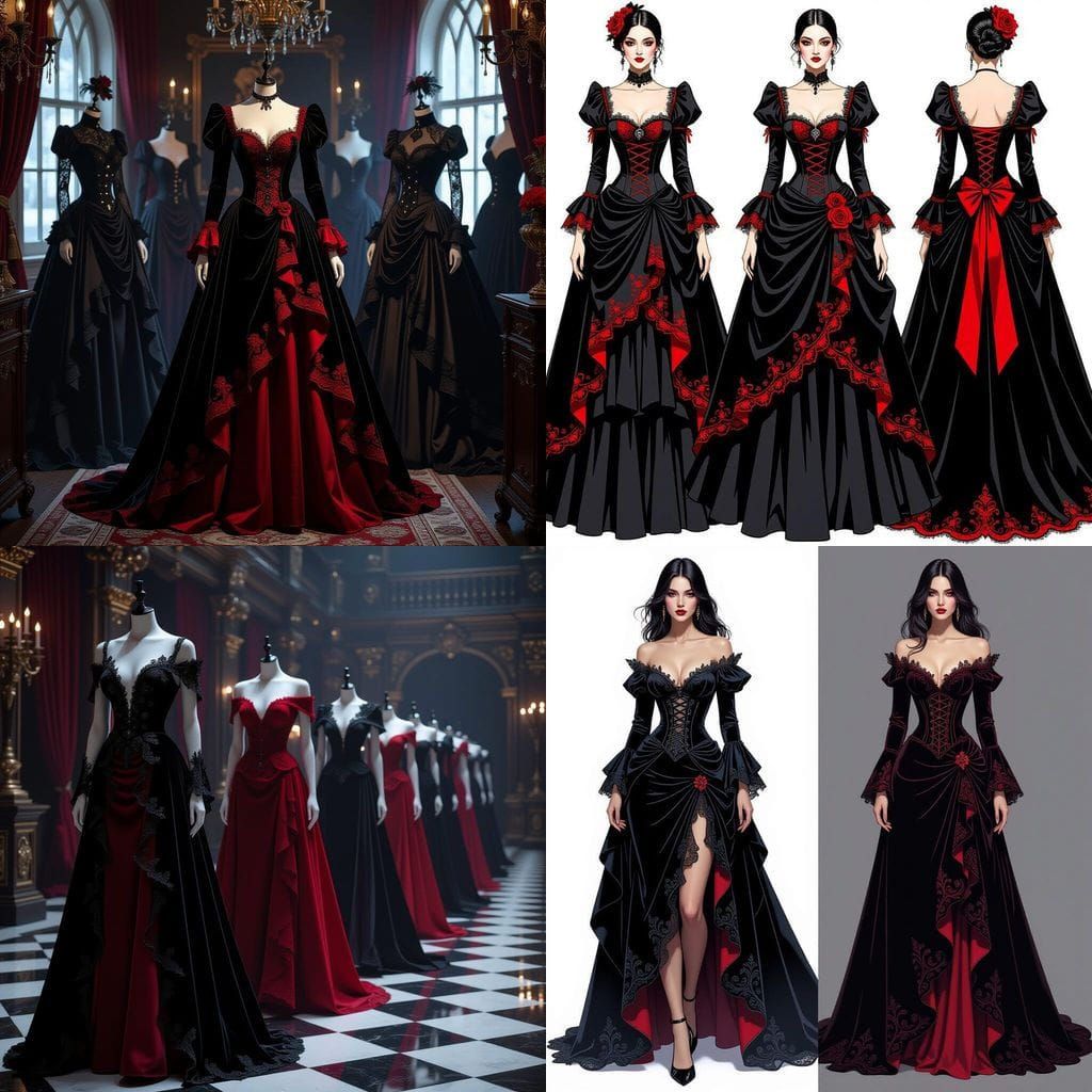 Elegant Black and Red Gothic Dresses