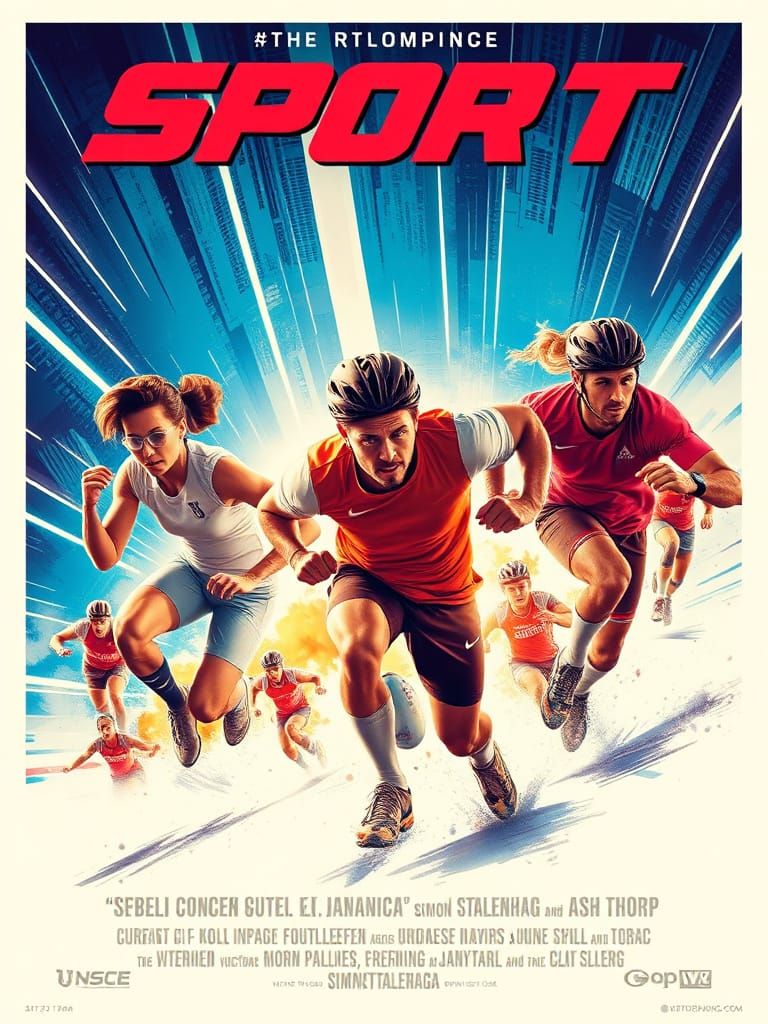 Futuristic Sports Movie Poster with Dynamic Athletes