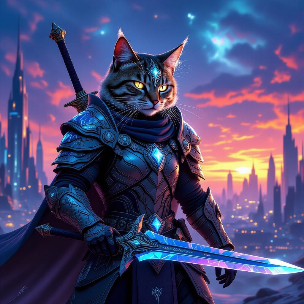 Cat Warrior in Crystalline Armor on Alien World