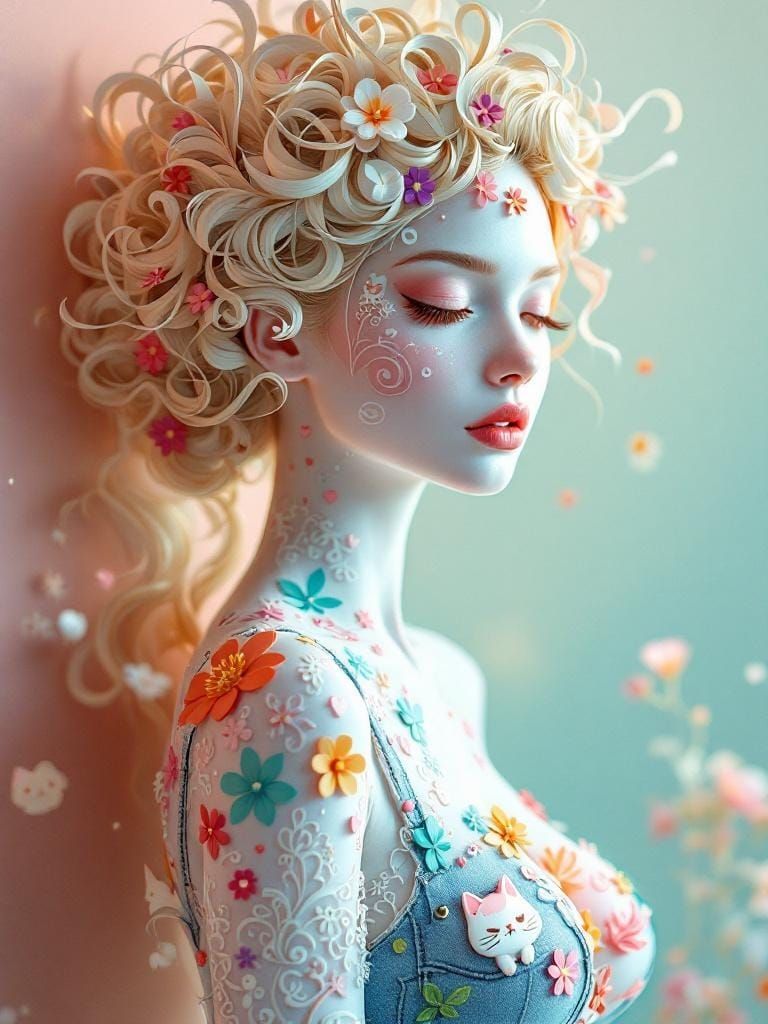 Doll-like Woman in Papercraft Style with Vivid Bodypaint