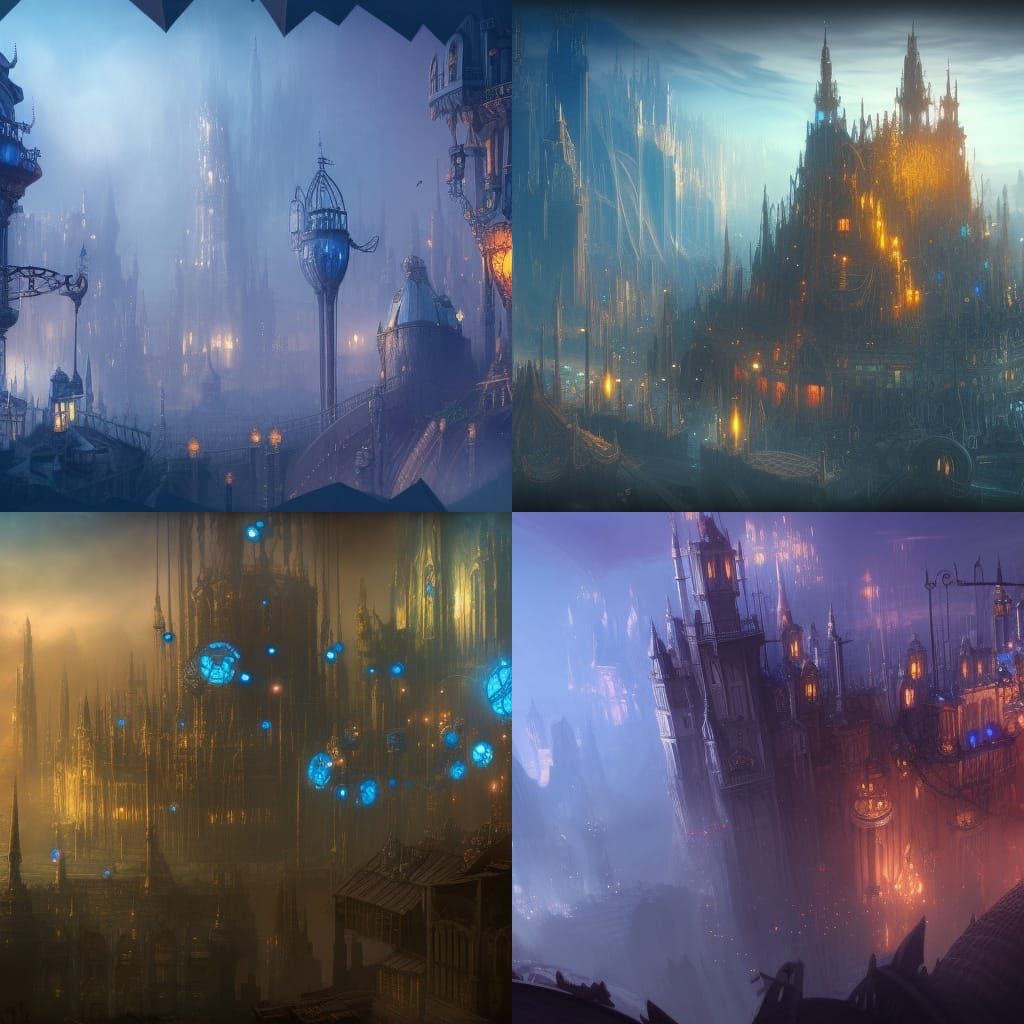 Steampunk Fantasy Castle City with Energy Tubes