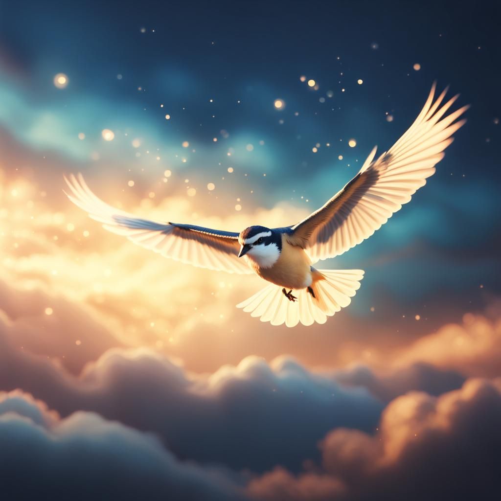 Bird in Flight at Night: Soft Focus Digital Art