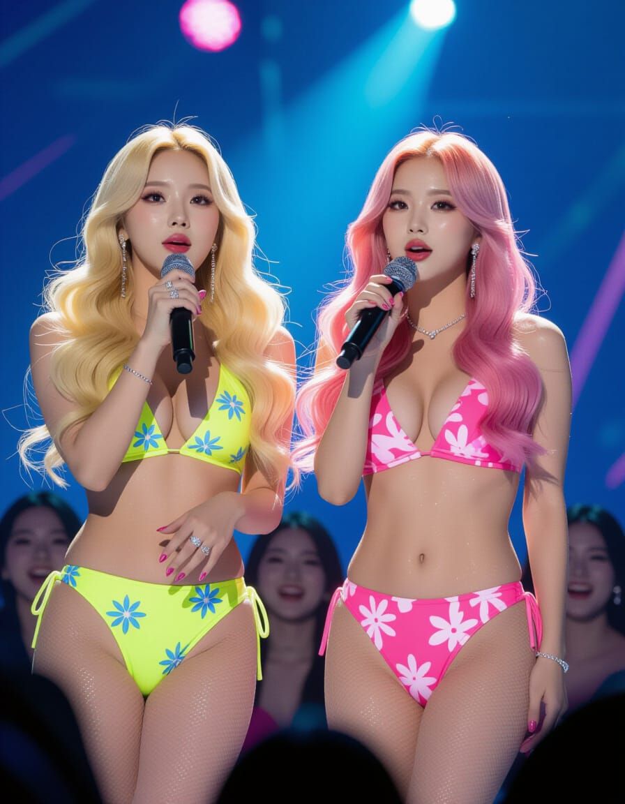 K-Pop Idols Perform on Beach Stage in Photorealistic Style