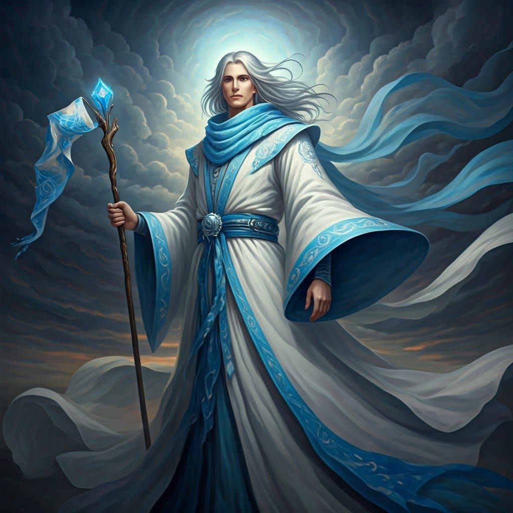 Ethereal Wizard with Wind-Sock Staff