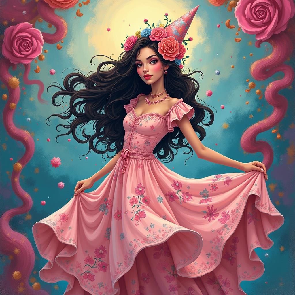 Whimsical Young Witch in a Candyland Wonderland