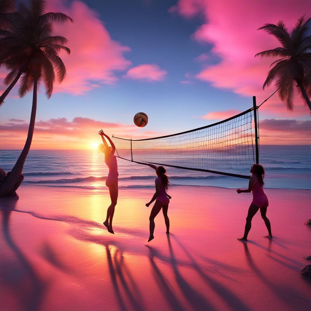 Beach Sunset Volleyball: Fantastical Concept Art