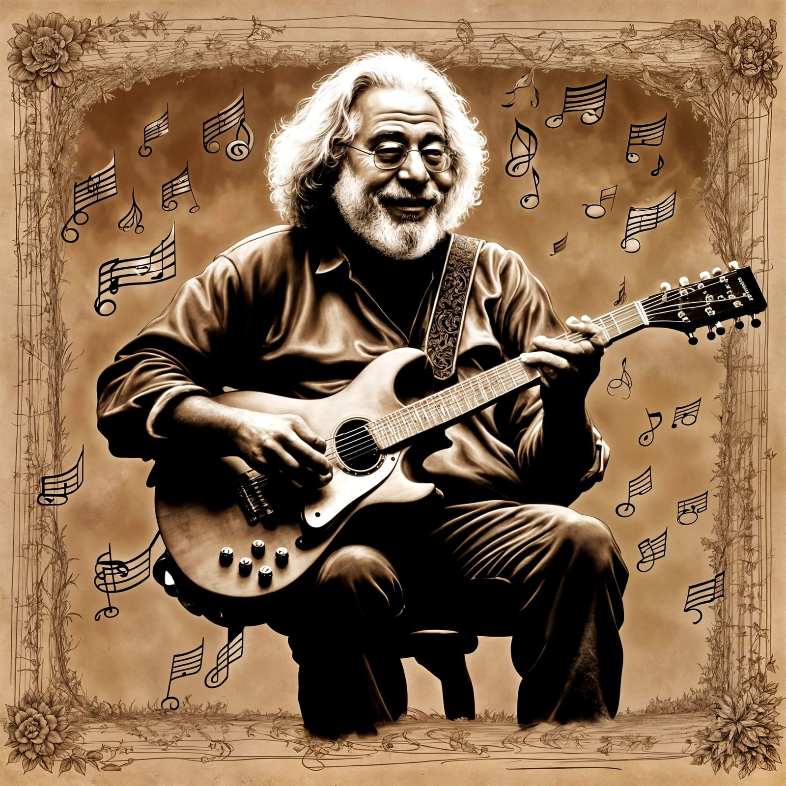 Sepia Art Illusion: Jerry Garcia's Musical Flight
