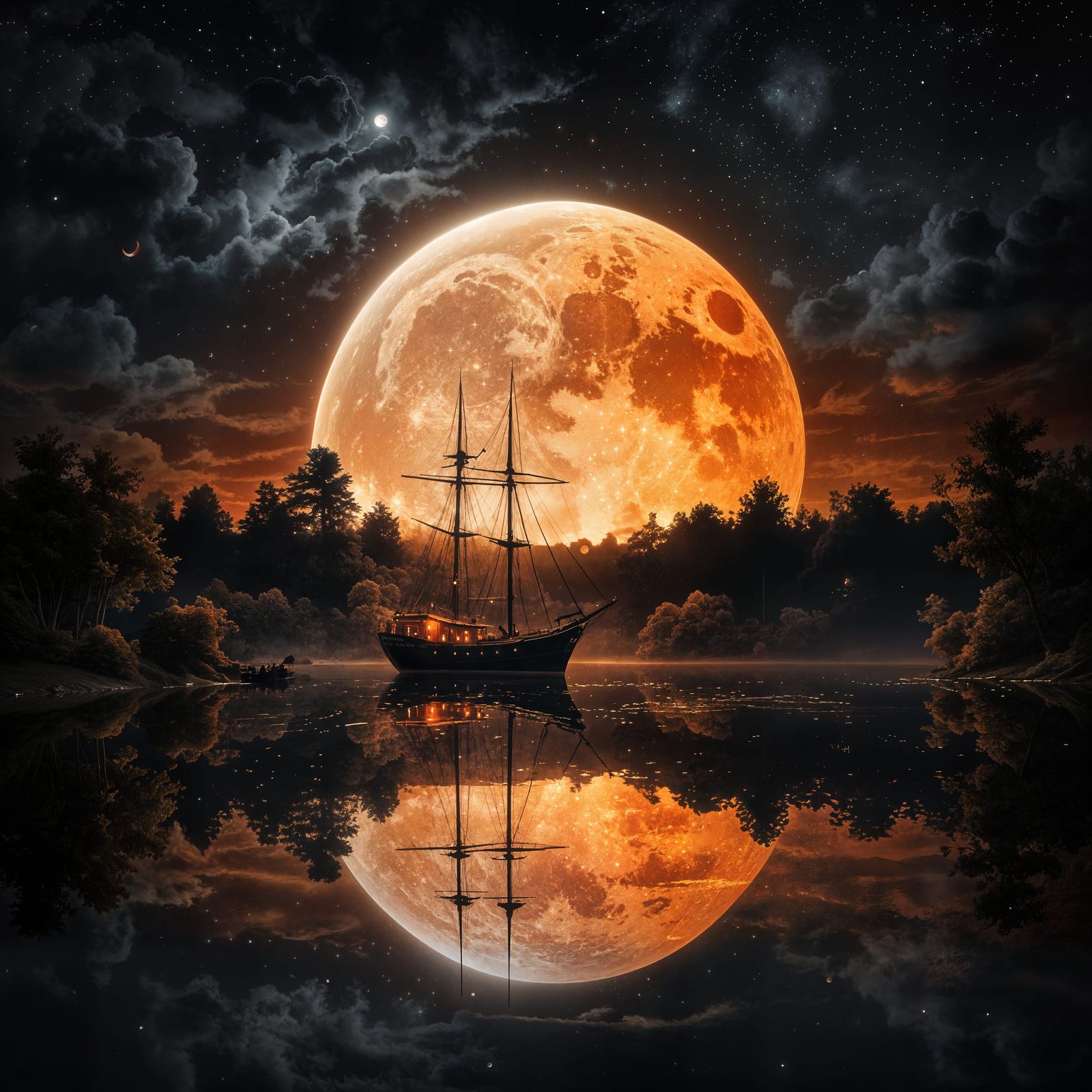 Moonlit Night in Vibrant Black and Orange