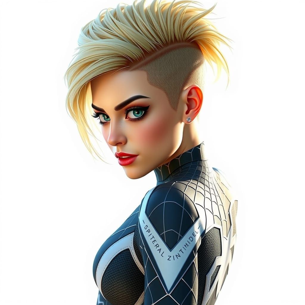Spider Gwen in Vibrant Blond Mohawk, Captivating the Spider-...