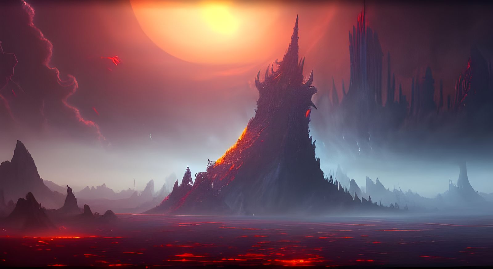 Apocalyptic Vista: Detailed Matte Painting in Deep Color