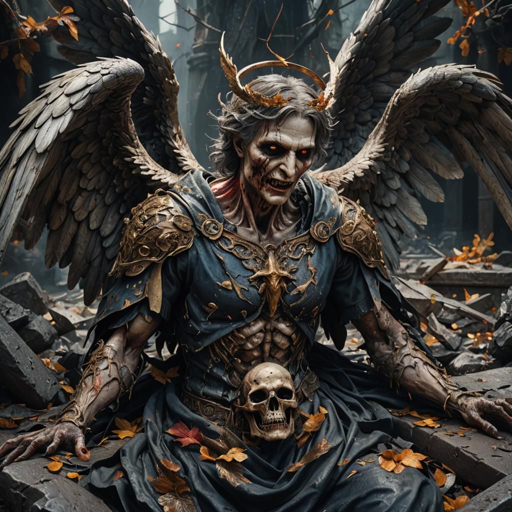 Horrifying Fallen Angel Portrait in Detailed Matte Painting
