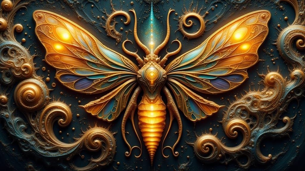 Alien Moth with Golden Hexagon Wings